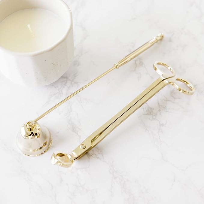 Airy Abode Candle Snuffer and Wick Trimmer Set, Bell Snuffer Gift Box, Stainless Steel Candle Care Accessory for Home Decor, Gold