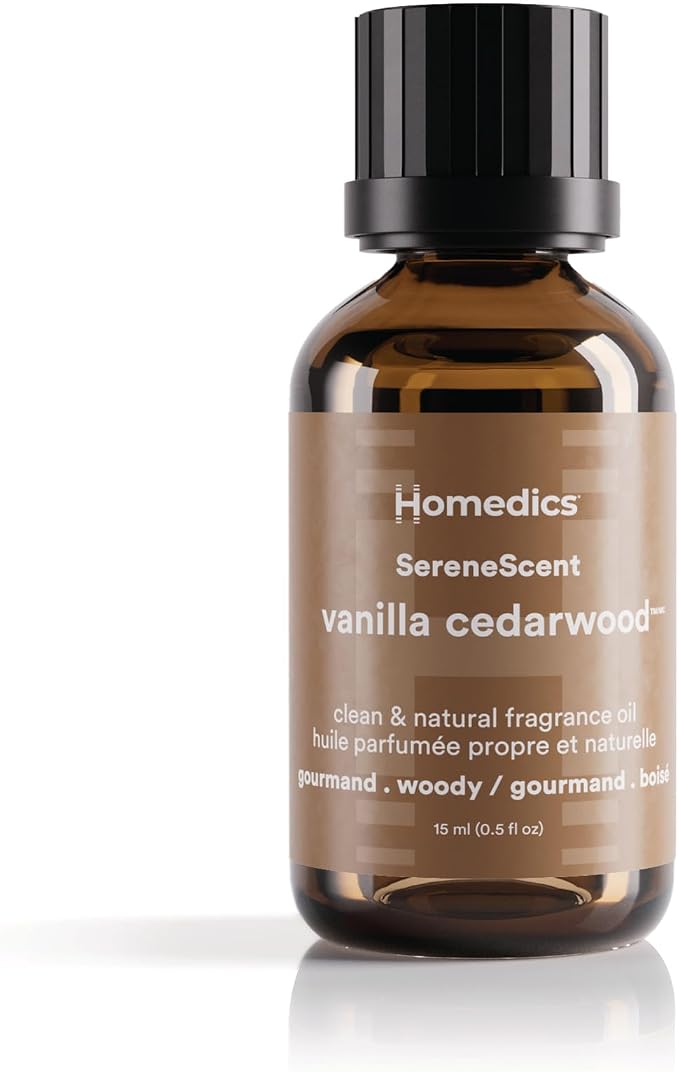 Homedics SereneScent Waterless Diffuser Oil Refill — Vanilla Cedarwood (15ml). Compatible with Compact SereneScent Diffusers. Warm Gourmand Home Fragrance. Plug & Play