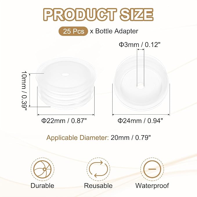 PATIKIL Bottle Adapter 0.79"/20mm Press in Plugs Clear 25Pcs, 0.12" Hole | for Oral Dispenser Liquid Oil Plastic Glass Bottles Stopper