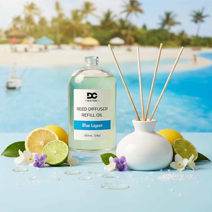 Daniella's Candles Blue Lagoon Reed Diffuser Refill Oil, 3.4oz/100ml, Premium Fragrance Oil, Home Fragrance, Oil for Reed Diffusers, Long Lasting