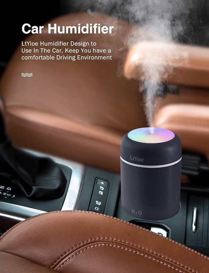 LtYioe Colorful Cool Mini Humidifier, USB Personal Desktop Humidifier for Car, Office Room, Bedroom,etc. Auto Shut-Off, 2 Mist Modes, Super Quiet. (Navy)(Black)