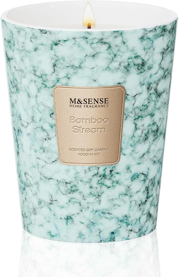 M&SENSE Bamboo StreamScented Soy Candle, 3 Wick Highly Scented 14.1 Oz 75H, Aromatherapy Christmas Gift for Women and Men