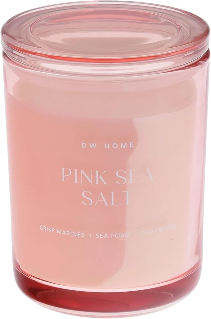 DW Home Pink Sea Salt Scented Candles, 15 oz Double Wick Large Jar, Up to 56 Hour Burn Time, Strong Long Lasting Fresh Marine Coastal Fragrance, Perfect for Home & Housewarming Gifts