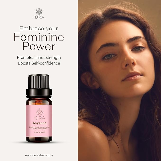 IDRA Avyanna Essential Oil Blend by Idra Wellness Inspire The Powerful Woman Therapeutic Grade Aroma for Diffusers & Aromatherapy Jasmine, Cedarwood Vanilla 10 ML