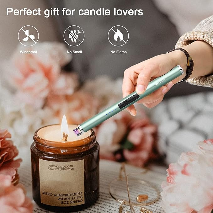 ARECTECH Rechargeable Electric Candle Lighter, Arc Plasma Windproof Lighter for Candle Kitchen Birthday, Christmas Stocking Stuffers Gifts for Mom Men Wife with Type-C Cable, Green