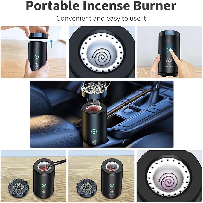 Car Electric Incense Burner, Electric Incense Burner, Portable USB Rechargeable bakhoor Burner for Home Use (Black-1)