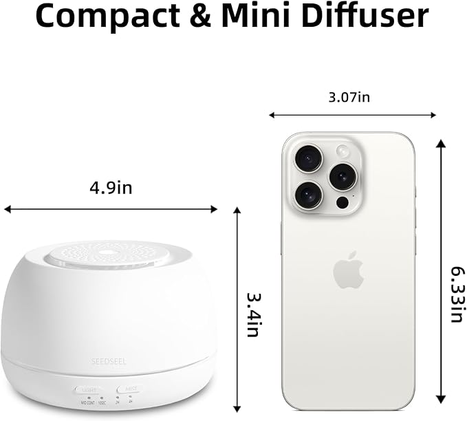 SEEDSEEL 300ML Essential Oil Diffuser - 8 Hours Run Time, Aromatherapy Diffuser with Remote Control, 7-Color LED Lights for Home, Bedroom