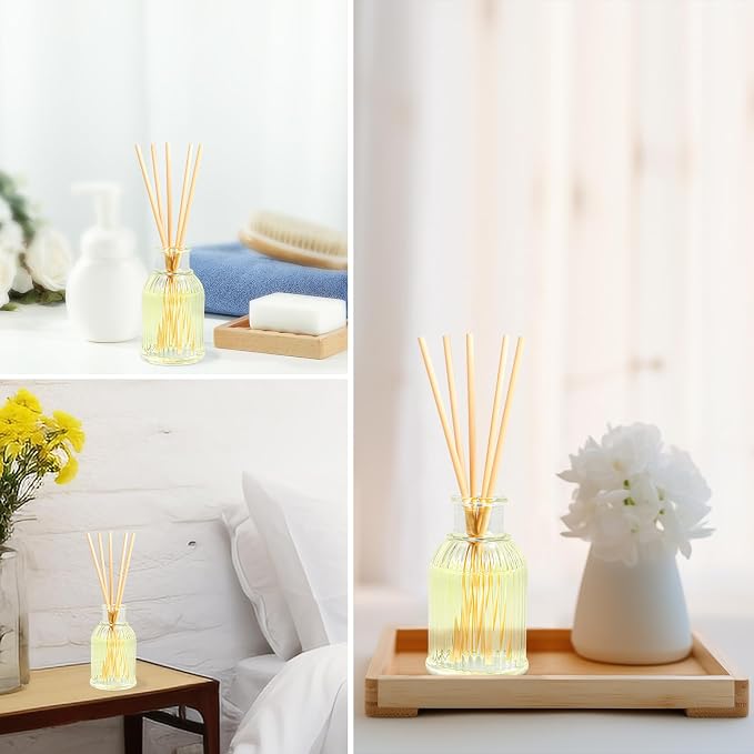 2-Pack Osmanthus Reed Diffuser Set, Kumquat Aroma Essential Oils, Amber Scented Oil Home Fragrance with 10pcs Sticks, Aromatherapy Air Freshener for Room Shelf Bathroom Decor