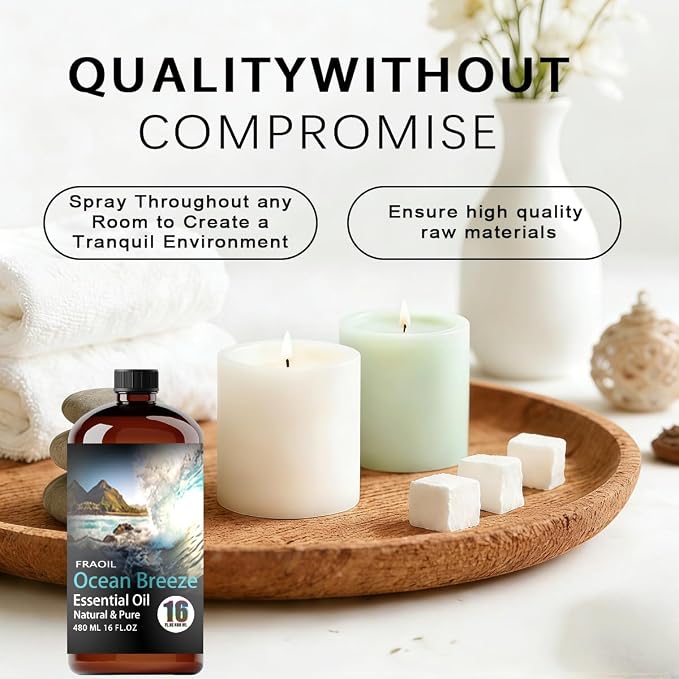 Ocean Breeze Essential Oil, Ocean Breeze Oil 16 Fl Oz 480ML for Diffuser Humidifier Yoga Cleaning DIY Candle Soap Making Perfume Gift for Women Ocean Breeze Fragrance Oils