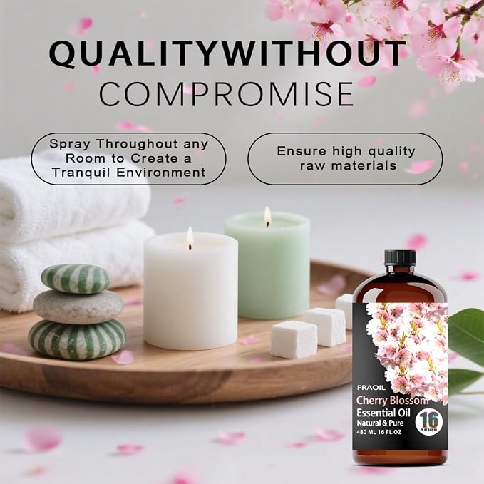 Cherry Blossom Essential Oil, Cherry Blossom Oil 16 Fl Oz 480 ML for Diffuser Humidifier Yoga Cleaning DIY Candle Soap Making Perfume Gift for Women FRAOIL (Cherry Blossom 16 Fl Oz (Pack of 1))
