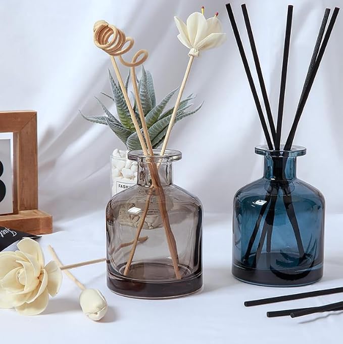 150ML/5OZ Empty Blue Clear Glass Diffuser Bottles Refillable Aromatherapy Container Jars Reed Diffuser Sticks Holder Bottle for DIY Crafts Fragrance Essential Oils