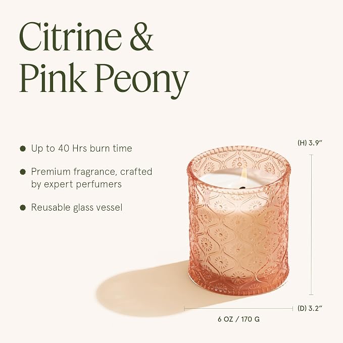 LA JOLIE MUSE Citrine Pink Peony Scented Candles for Home, Soy Wax 40 Hrs | Luxury Jar Candles, Clean Non Toxic, Gift for Women, Decorative Candles for Candle Warmer,Pretty Candle, Floral Citrus
