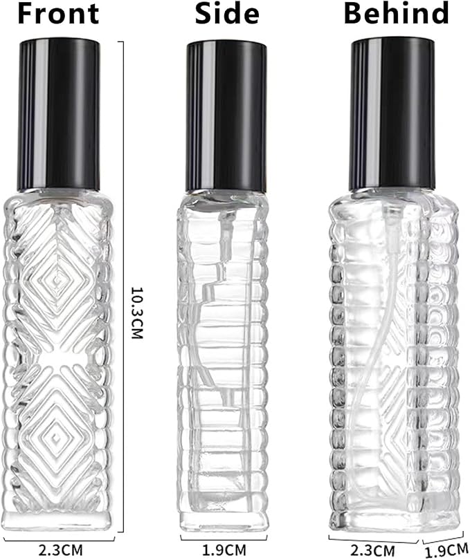 8-Piece Mini Atomizer Set, Refillable Square Glass Bottles, Travel Essential Oil & Perfume Spray Bottles, with Dispenser (15ML/Black)
