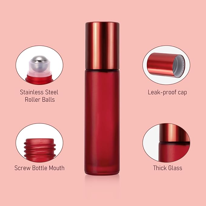 Kesell 10Pack 10 ml Empty Essential Oil Roller Bottles, Stainless Steel Roller Balls Refillable Essential Oil Containers, Small Glass Roll-on Bottles for Perfume,Travel