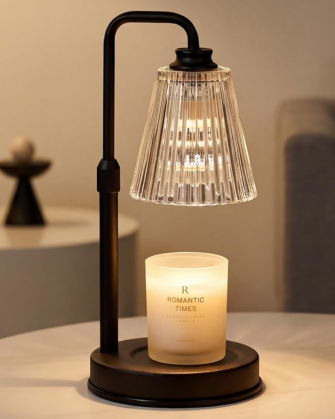Candle Warmer Lamp with Timer Dimmable Crystal Vertical Stripe,Mothers Day Birthday Gifts for Women Mom, Adjustable Candle Warmer with 2 Bulbs, Black Candle Lamp for Jar Scented Candles, Home Decor