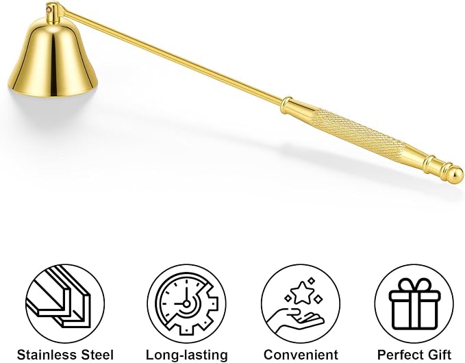 Vaincre Stainless Steel Candle Snuffer - Gold Candle Extinguisher with Long Handle, Decorative Snuffer Accessory for Putting Out Wick Flame Safely