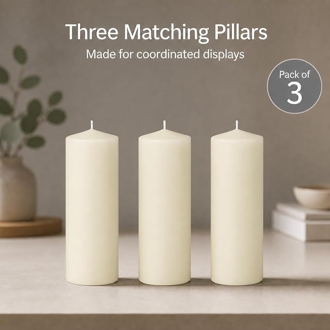 yummi 3" x 8" Ivory Round Pillar Candles - 3 per Pack