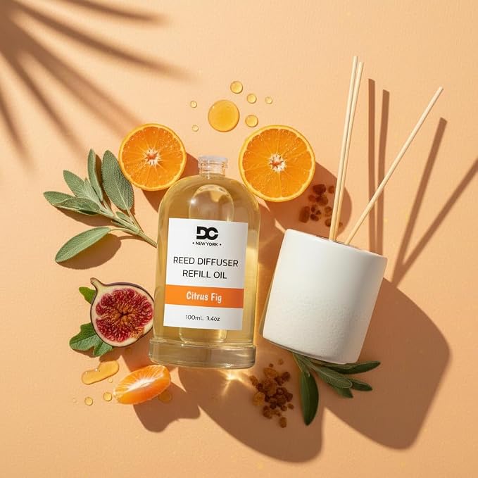 Daniella's Candles Reed Diffuser Refill Oil, Citrus Fig, Premium Fragrance Oil, Home Fragrance, Scented Oil for Reed Diffusers, Long Lasting, Bathroom, Office, 3.4oz/100ml