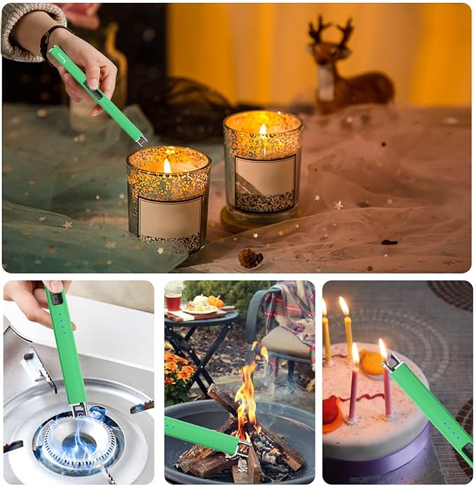 SUPRUS Fluorescent Lighter Glows in The Dark Electric Lighter Candle Lighter Rechargeable USB Arc lighters with Safety Lock Windproof Flameless Plasma for Candle BBQ Camping (Green)