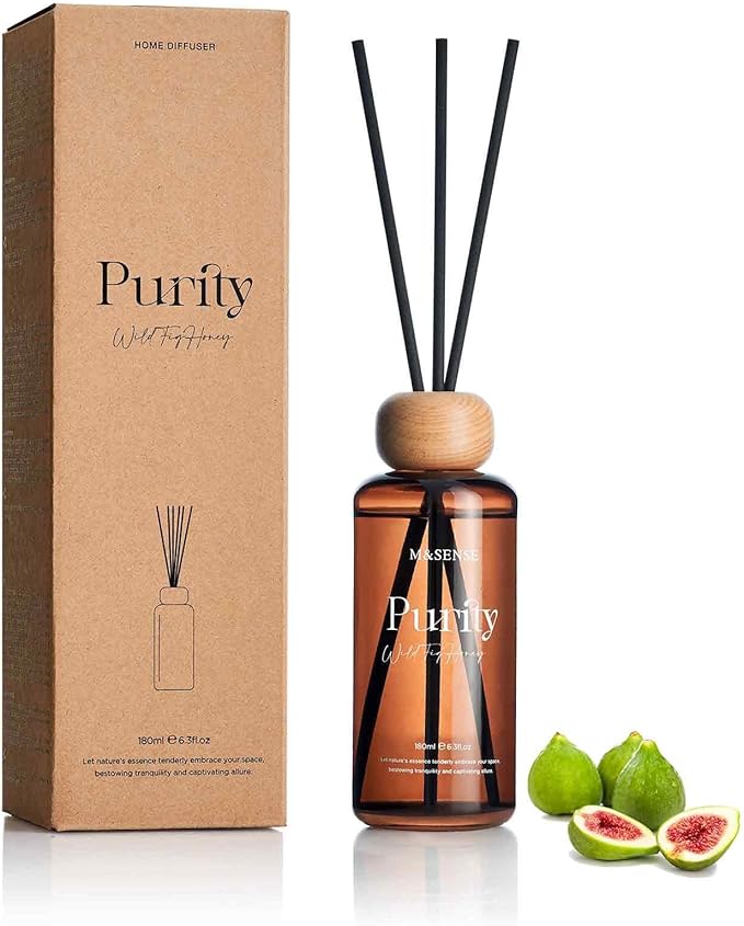 M&SENSE Reed Diffuser Set, Wild Fig Honey Scented 6.3 fl oz Natural Essential Oil Diffusers with Sticks, Non-Toxic Organic Air Freshener, Long-Lasting Fragrance Oils for Bedroom Gifts for Women