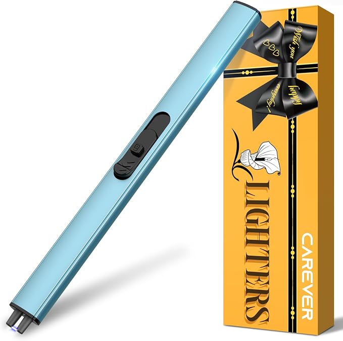 Candle Lighter Stocking Stuffers for Women Men, Electric Candle Lighter USB Rechargeable Graduation Gifts for Wife Girlfriend Safety Lock Long Lighters for Grill Kitchen BBQ Camping,Blue