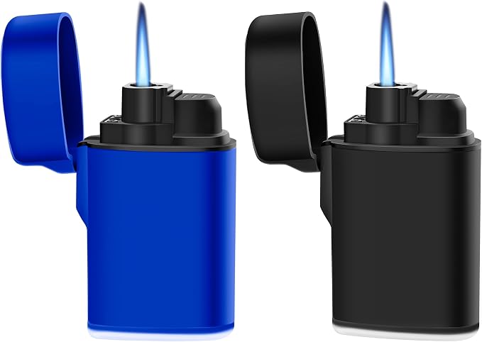 Mini Torch Lighter Windproof Jet Flame Butane Pocket Refillable for Candles, Outdoor, Firework, Camping, Fireplaces, Gas Stove, BBQ & Survival Gear, Pack 2, Black+Blue (Butane not Included)