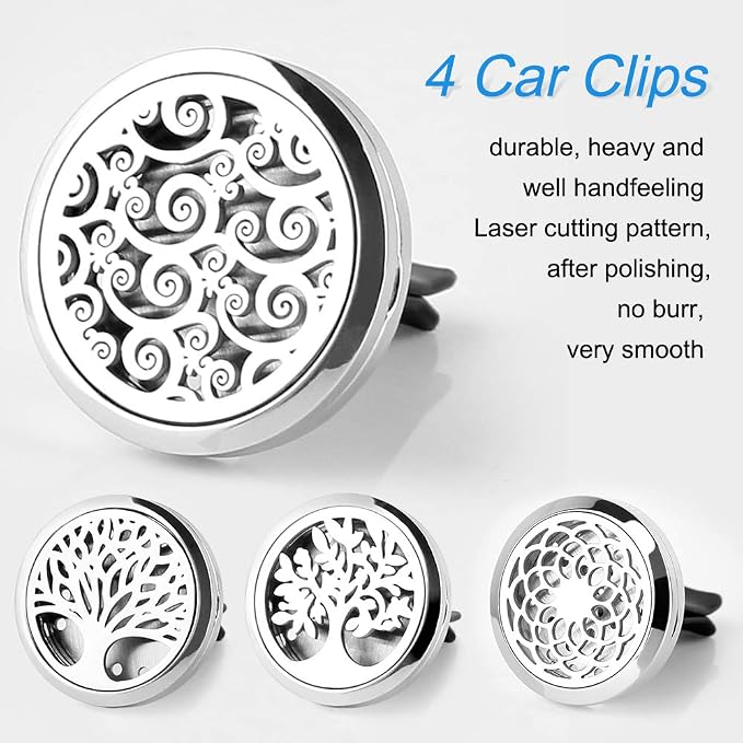 4PCS Car Vent Clip Diffuser Set with Felt Pads – Reusable Alloy Air Freshener Holder for Car, Office & Home, Gift for Women & Men, Christmas, Valentine's Day, Birthday