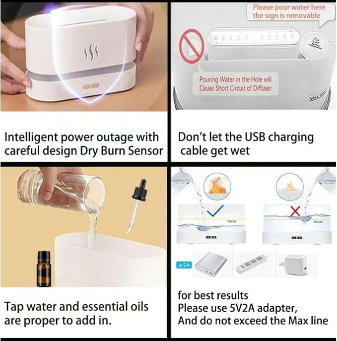 USB Powered Humidifier for Fall Gift,Simulation Flame Air Humidifier, LED Aroma Diffuser Humidifiers, Electronics Aromatherapy Diffuser, Bedroom Decor, Mini Humidifiers for Home Decor (White)