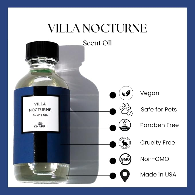 Hotel Inspired Home Perfume Collection - Villa Nocturne – Luxury Essential Oil Blend for Diffusers (150mL/5.1 Fl Oz) Aroma with Sage, Marine Notes & Cedarwood | Long-Lasting, Made in USA