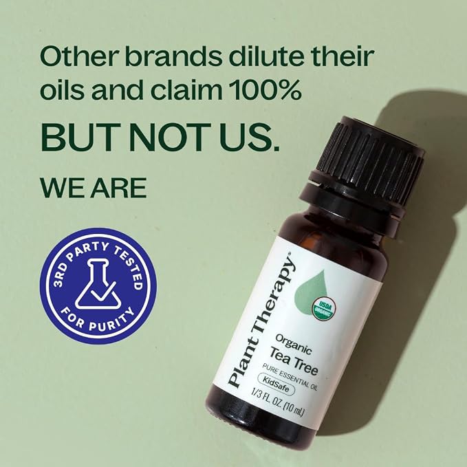 Plant Therapy Organic Tea Tree Oil (Melaleuca) 100% Pure, USDA Certified Organic, Undiluted, Natural Aromatherapy for Skin, Hair, and Toenails, Therapeutic Grade 10 mL (1/3 oz)