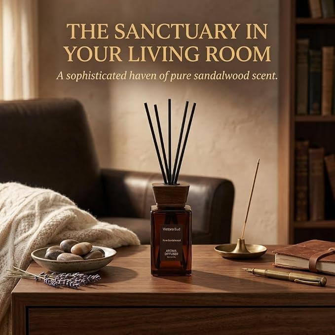 Natural Sandal Wood Reed Diffuser - 5.6 Fl Oz for Home& Office, Bathroom&Shelf Decor| Long Lasting Air Freshener|Gift for Women, Housewarming&Birthday