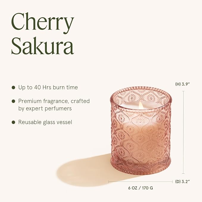 LA JOLIE MUSE Cherry Sakura Scented Candles for Home, Natural Soy, 40 Hrs | Luxury Pink Jar Candle, Clean Non Toxic, Gifts for Women, Decorative Japanese Floral Candles for Candle Wamer, Pretty Candle