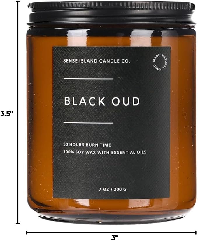 Black Oud Wood Wick Candle – Luxury Earthy Woody Scent, 100% Soy, 50-Hour Burn – Scented Candle with Wooden Wick for Home, Office, Gifts