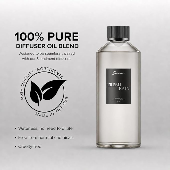 Scentiment Fresh Rain Diffuser Oil - Premium Hotel Scent with Notes of Jasmine, Grapefruit and Red Currant Home Scent, Hotel Fragrance Oil Diffuser Refill - 16.91 fl oz (500 mL)