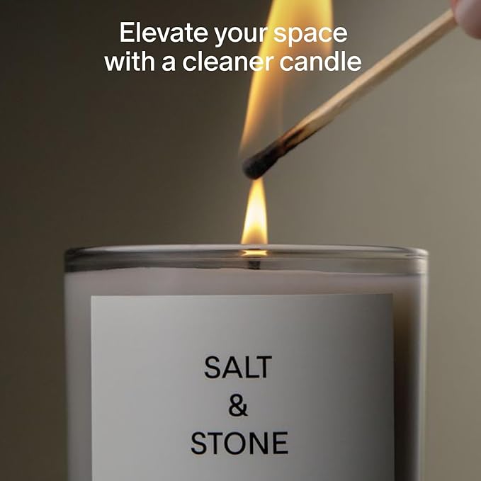 Salt & Stone Scented Candle for Women & Men | Coconut & Soy Blend Wax | Hand-Poured, Aromatic & Fragrant | 100% Cotton Wick | Long-Lasting 50 Hour Burn Time | Santal & Vetiver 8.5 oz
