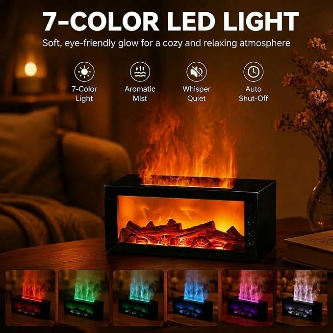 300ML Essential Oil Aroma Diffuser,Flame Air Humidifiers,Colorful Flame Diffusers for Home,Diffuser for Aromatherapy Yoga Room Bedroom, Office, Home with Remote Timer and Auto Off