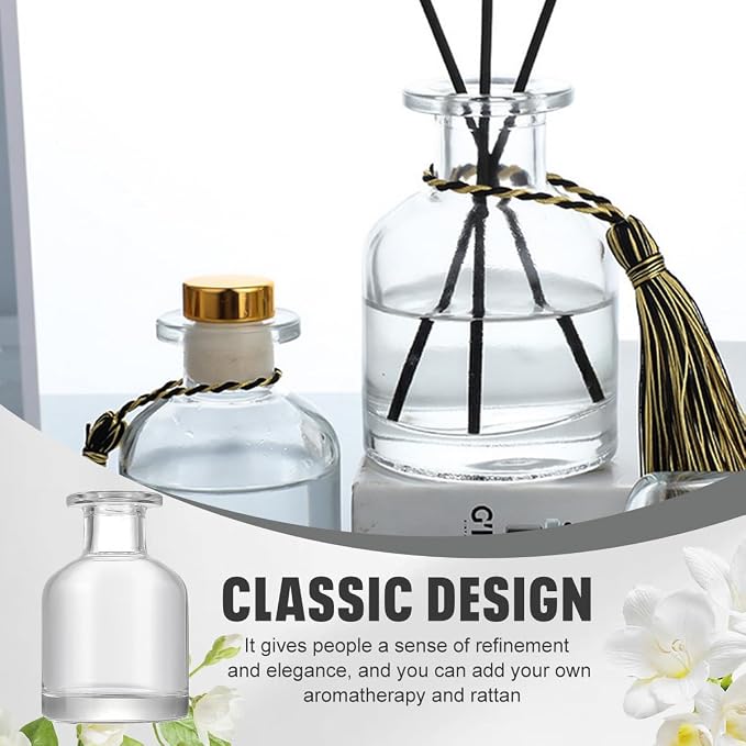 150ml/5oz Glass Diffuser Bottle, Empty Essential Oil Container, DIY Reed Diffuser Jar for Aromatherapy, Home Fragrance, Bathroom Decor (Clear)