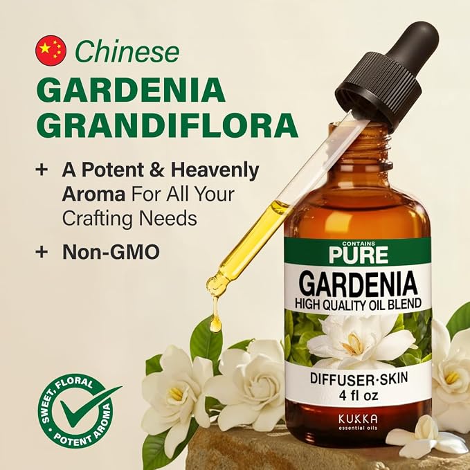 100% Pure Gardenia Oil - 4 Fl Oz Gardenia Essential Oil for Hair, Skin, Diffuser, Aromatherapy & DIY Soap Making Scent