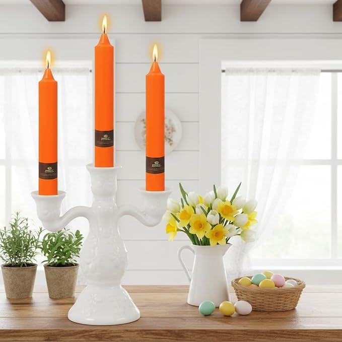 Orange Candle 9 Inch Tall Smokeless Taper Candles 4 Pack Unscented Candle for Christmas Dinner Halloween Thanksgiving Day Household Décor Candlesticks