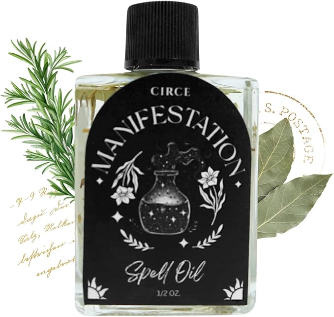 CIRCE Manifestation Spell Oil - Focus Intentions & Support Goals w/Clarity & Purpose - Add to Bath, Use in Rituals, Wear as Fragrance to Align w/Desires - Coconut Oil & Rosemary Herb - 1/2oz