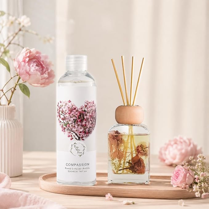 Reed Diffuser Refill, Peony & Rose Scented Oil 6.76 fl.oz / 200ml, Home Fragrance for Bedroom, Bathroom, Office Decor