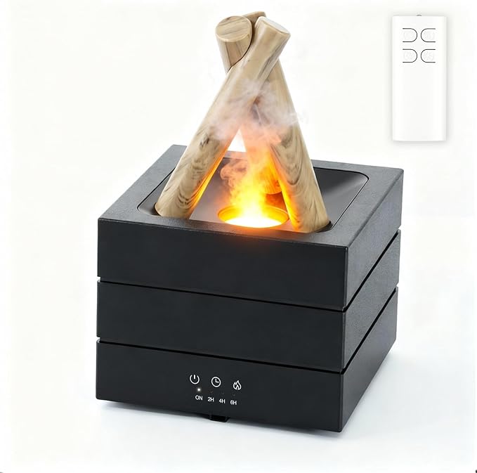 Campfire Flame Essential Oil Diffuser, 280ml Ultrasonic Cool Mist Aromatherapy Humidifier with Remote Control, 7-Color LED Lights, Timer & Auto-Off for Home, Office & Bedroom (Black)