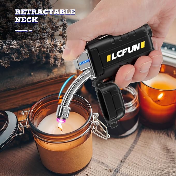 LcFun USB C Rechargeable Electric Lighter, Waterproof Plasma Lighters with LED Battery Display, Windproof Long Arc Lighters for Candle, Camping, Hiking, Outdoor Survival Gadgets for Men