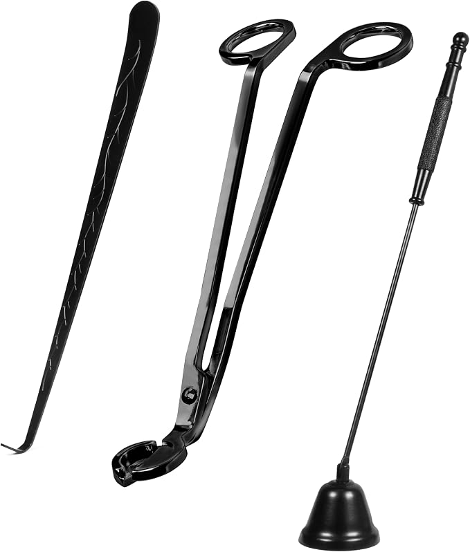 VViViD Candle Accessory Set, Contains Wick Trimmer, Candle Snuffer, and Wick Dipper, Black Stainless Steel