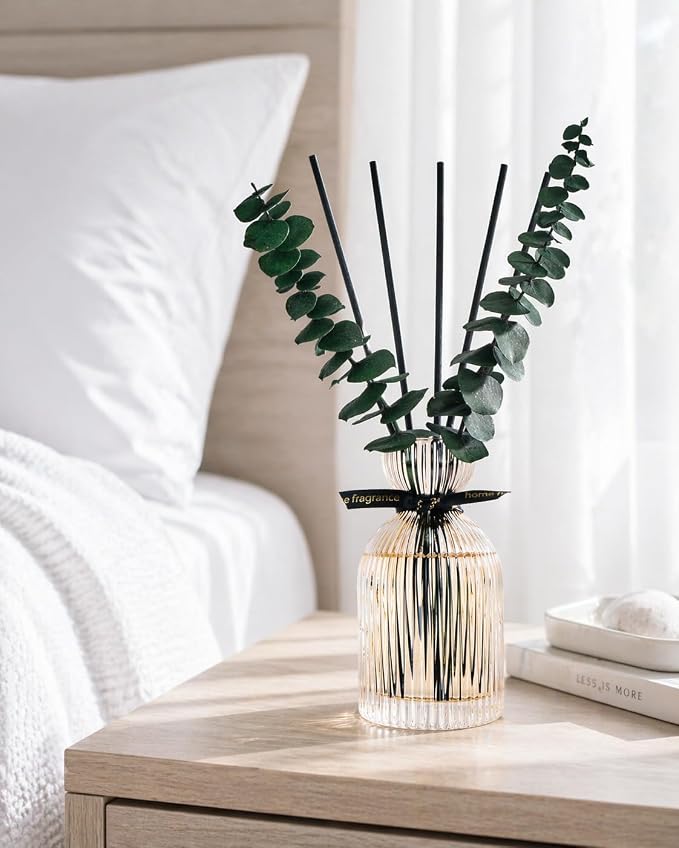 Airkeep Reed Diffuser Set 6.76 oz – Clean Linen Decorative Home Fragrance with Eucalyptus Sticks, Ribbed Glass Diffuser for Bathroom & Bedroom Décor, Gift Ready