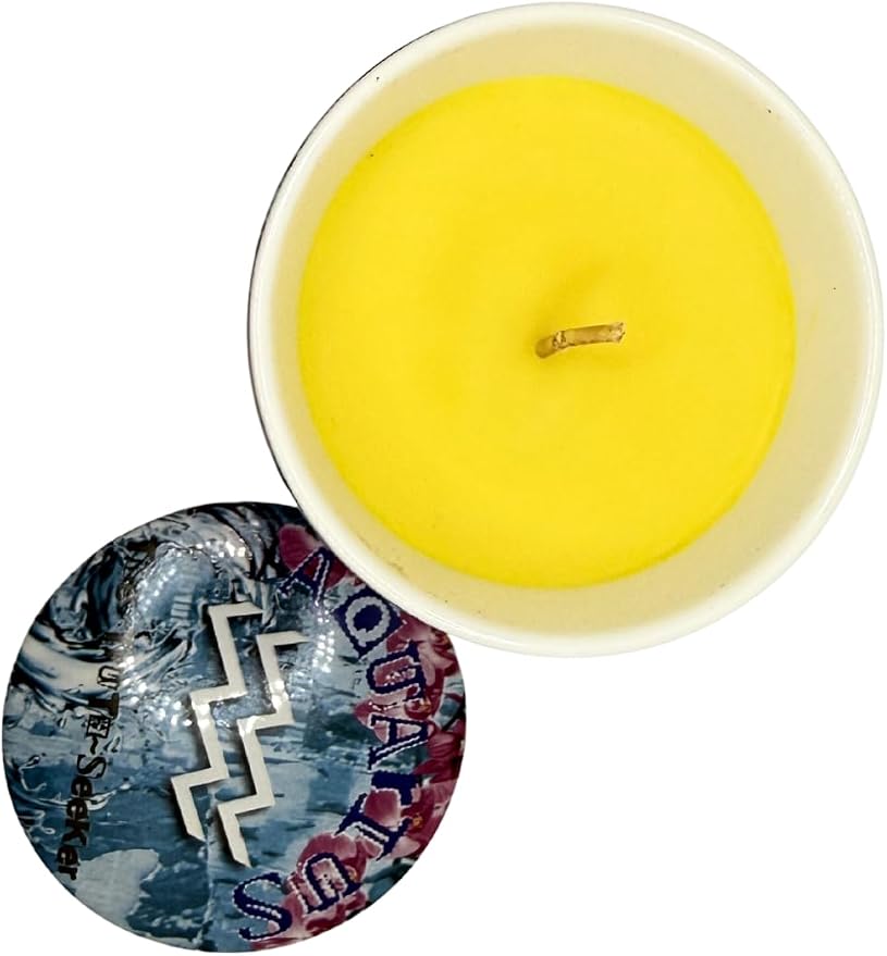 Aquarius Zodiac Candle – Jasmine Scented Soy Candle for Self Care & Relaxation – Zodiac Birthday Gift – 80 Hour Burn – Reusable Ceramic Jar