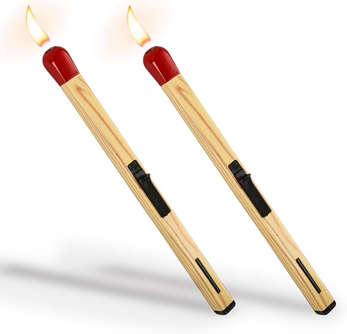 Match Stick Shaped Multipurpose Butane Lighter, Novelty Candle and Grill Lighters, Extended Handle Flame Igniters for Candles, Fireplaces and BBQ (Pack of 2)