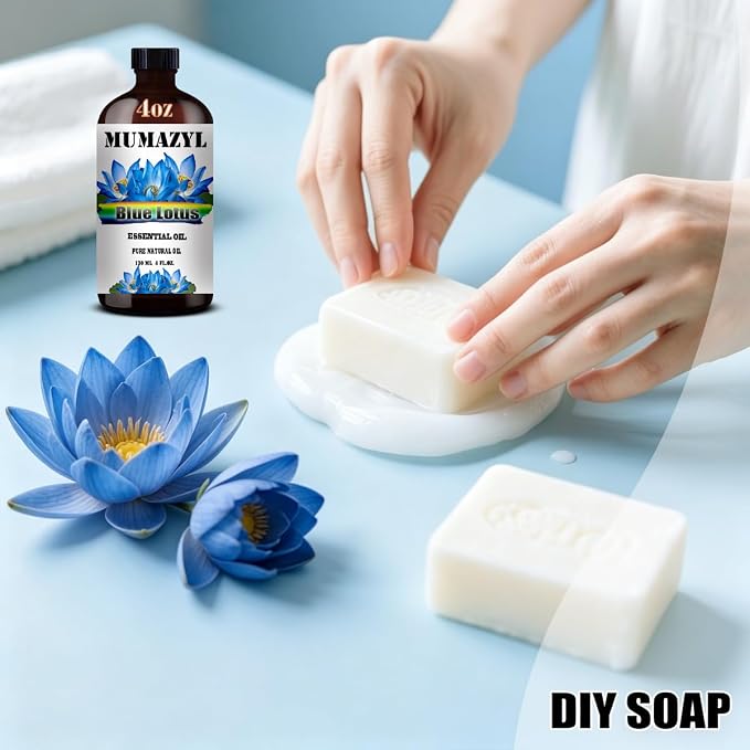 Blue Lotus Essential Oil, Blue Lotus Oil 4 Fl Oz 120ML for Diffuser Humidifier Yoga Cleaning DIY Candle Soap Making MUMAZYL Essential Oils