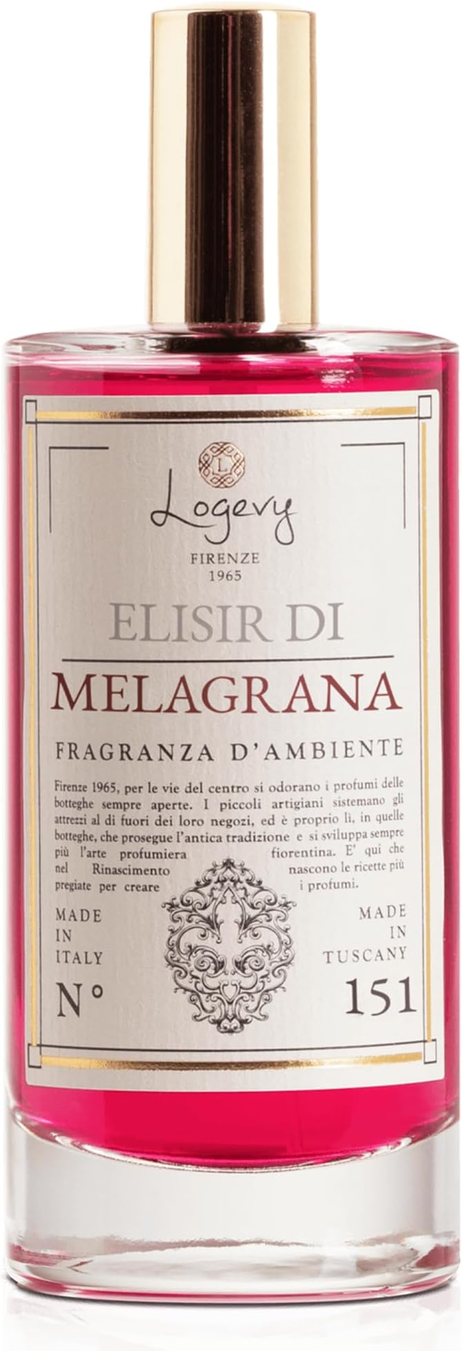 Logevy Firenze 1965 Elisir Di Melagrana – The Pomegranate Elixir Home Fragrance Spray from Master Perfumer in Italy with Spicy & Woody Notes to Captivate the Senses & Enliven Any Room – 100ml