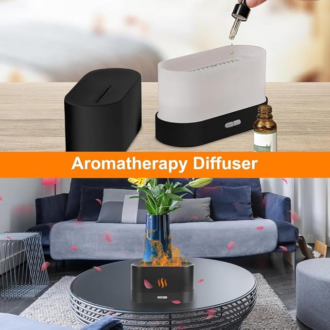 USB Powered Humidifier for Fall Gift,Simulation Flame Air Humidifier, LED Aroma Diffuser Humidifiers, Electronics Aromatherapy Diffuser, Bedroom Decor, Mini Humidifiers for Home Decor (Black)